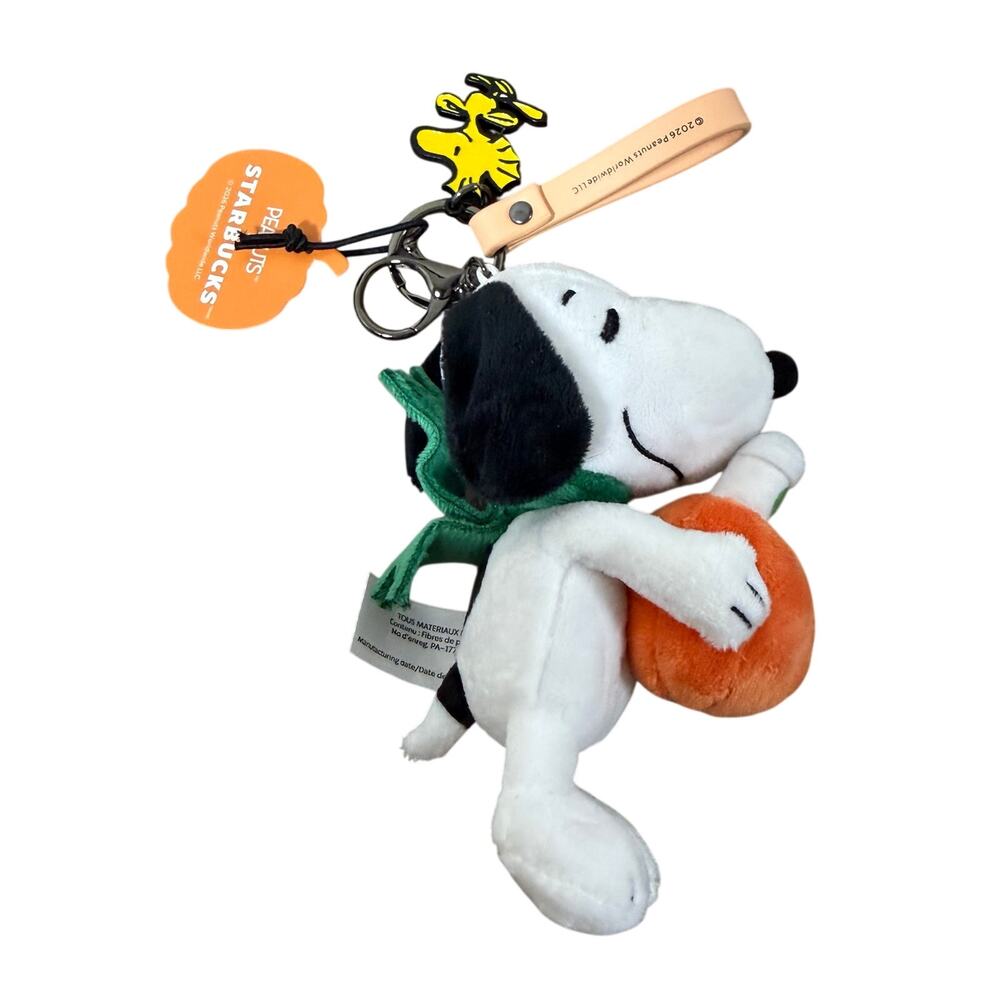 2026 Starbucks x Peanuts Snoopy Woodstock Plush Bag Charm Keychain Pumpkin